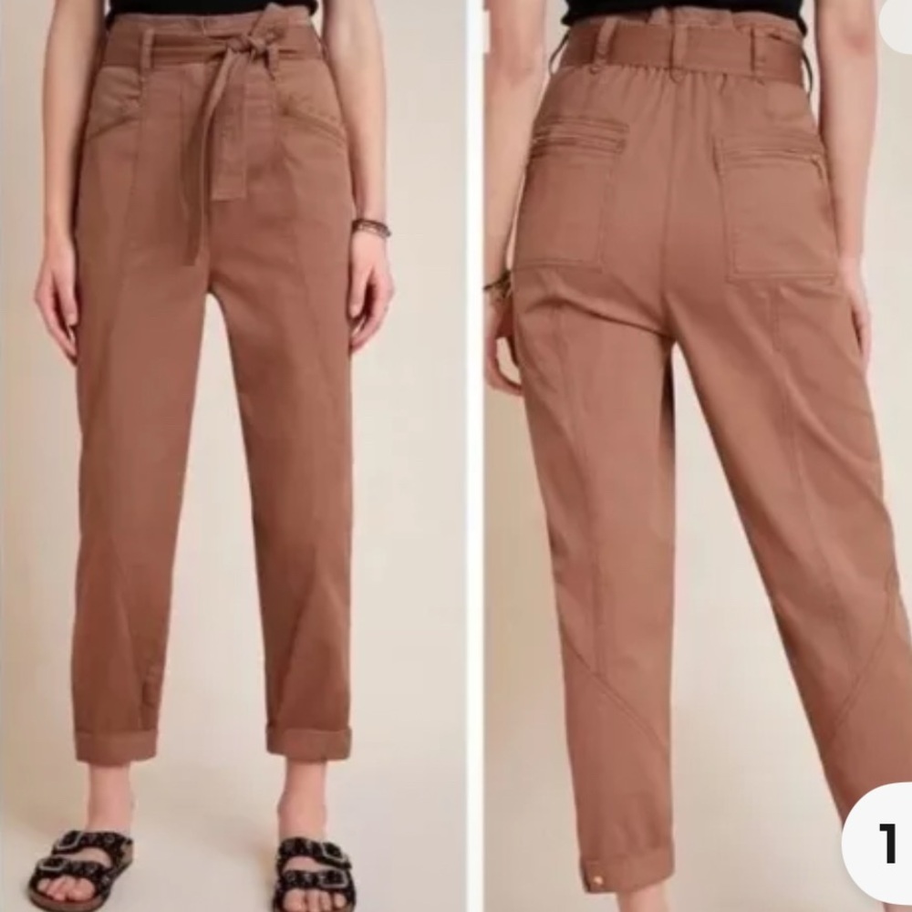 NWOT Anthropologie Paperbag Pants with Tie and Snap ankle Size 2